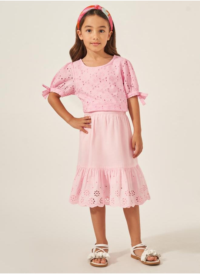 Styli Schiffli A-Line Midi Skirt  - Image 2
