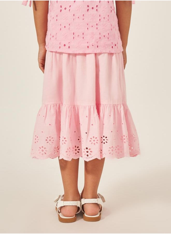Styli Schiffli A-Line Midi Skirt  - Image 4