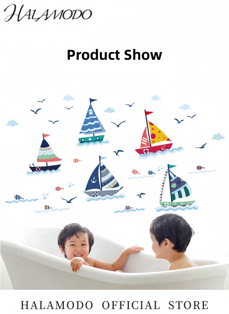 HALAMODO Kid's Removable Cartoon Wall Decals Seagull Sailboat Wall Stickers Small Fish Wall Decor Self-Adhesive Wall Stickers for Kids & Boys & Girls Bedroom & Playroom & Nursery  - Image 2