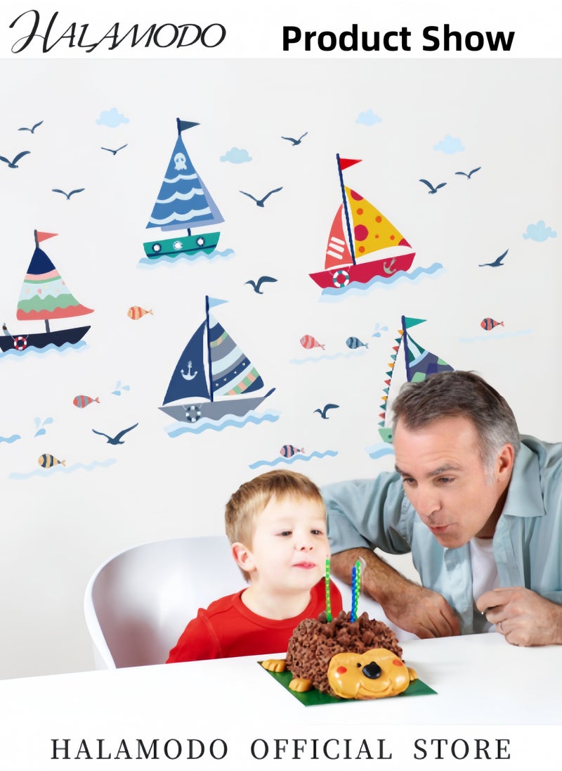 HALAMODO Kid's Removable Cartoon Wall Decals Seagull Sailboat Wall Stickers Small Fish Wall Decor Self-Adhesive Wall Stickers for Kids & Boys & Girls Bedroom & Playroom & Nursery  - Image 4