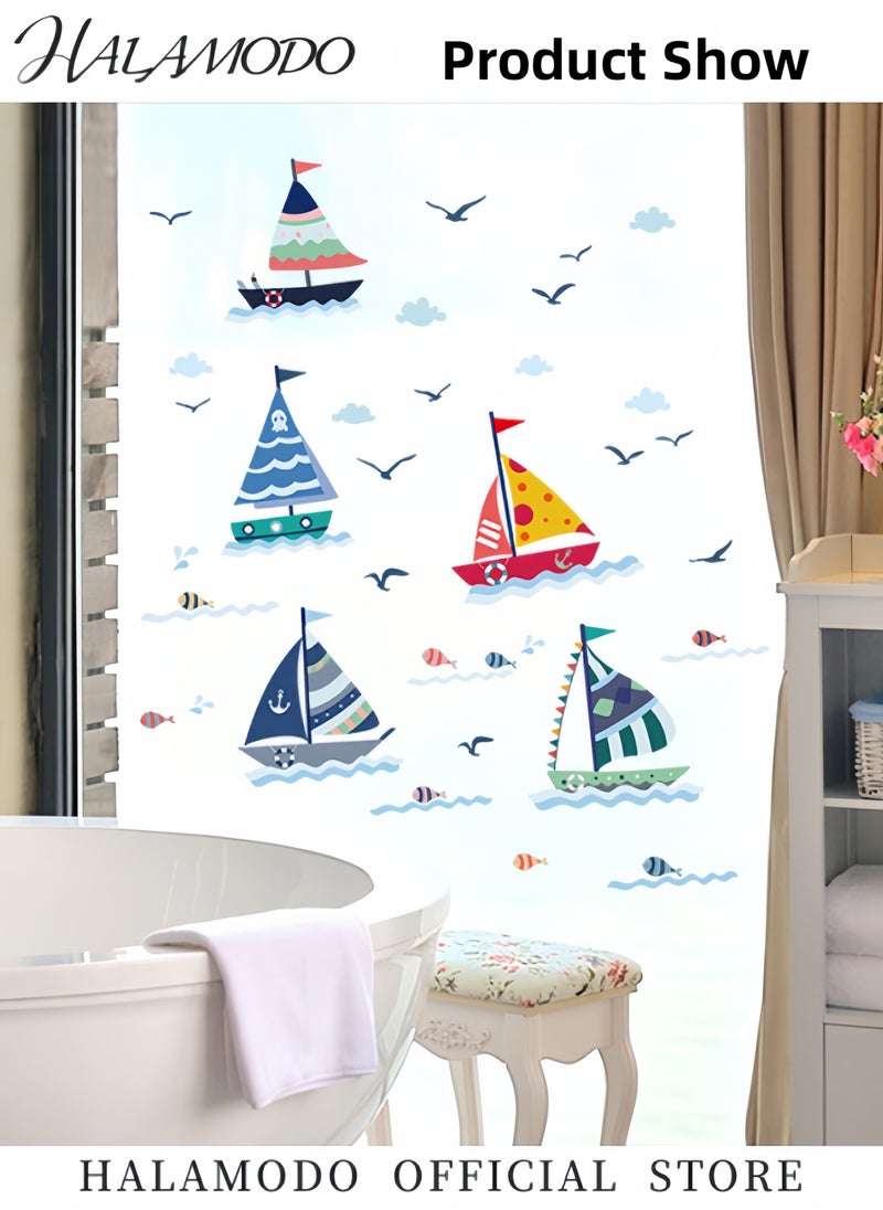 HALAMODO Kid's Removable Cartoon Wall Decals Seagull Sailboat Wall Stickers Small Fish Wall Decor Self-Adhesive Wall Stickers for Kids & Boys & Girls Bedroom & Playroom & Nursery  - Image 5