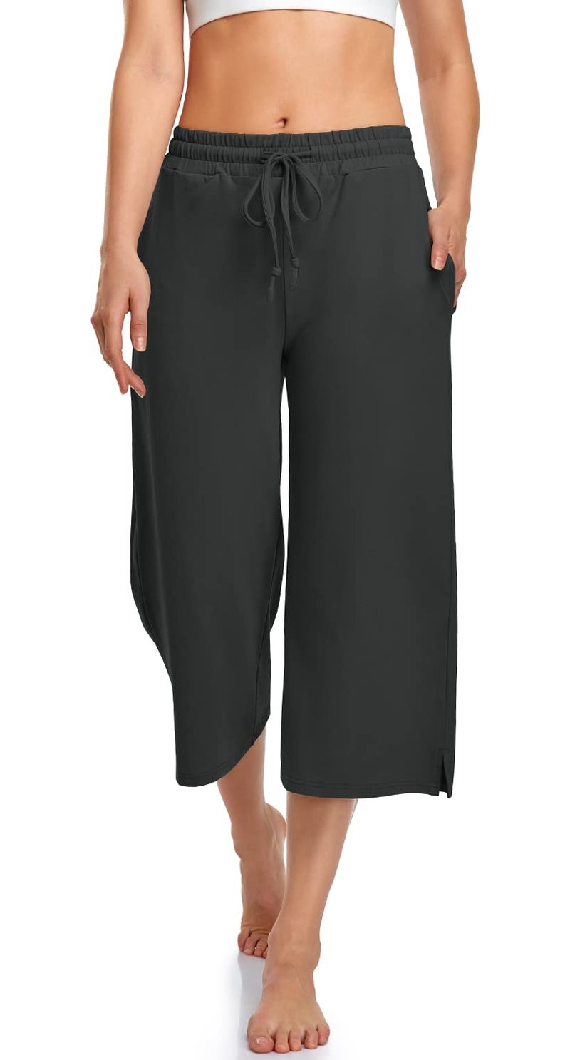 UEU Plus Size Capris for Women Summer Wide Leg Loose Yoga Casual Lounge Cropped Gaucho Capri Pants Baggy Sweatpants Soft Trendy Outfits Clothes with Pockets 3XL Dark Gray - Image 1