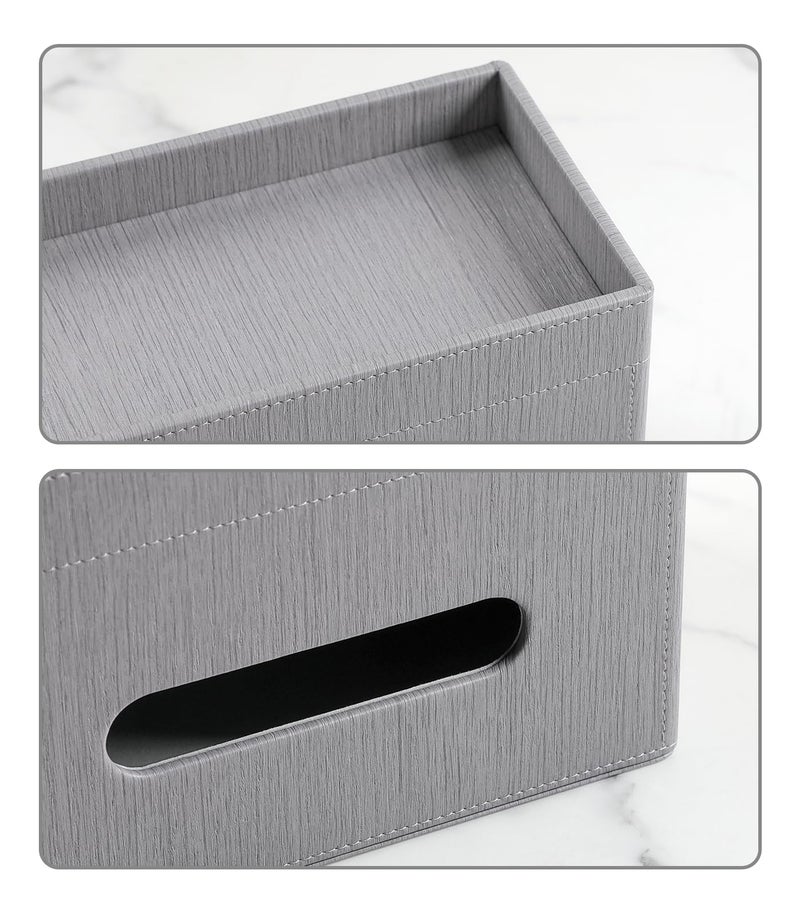 MEIBOOCH Plus Size Tissue Box Cover Rectangle, PU Leather Tissue Box Holder with Storage Tray, Decorative Organizer Tissue Holder for Bathroom, Bedroom Dresser, Night Stand, Office (Grey) - Image 4