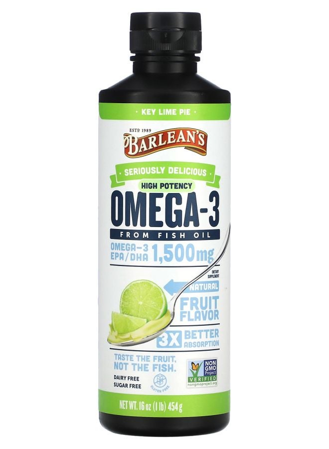 BARLEAN'S Seriously Delicious Omega-3 Fish Oil  High Potency Key Lime Pie 1500 mg 16 oz (454 g) 