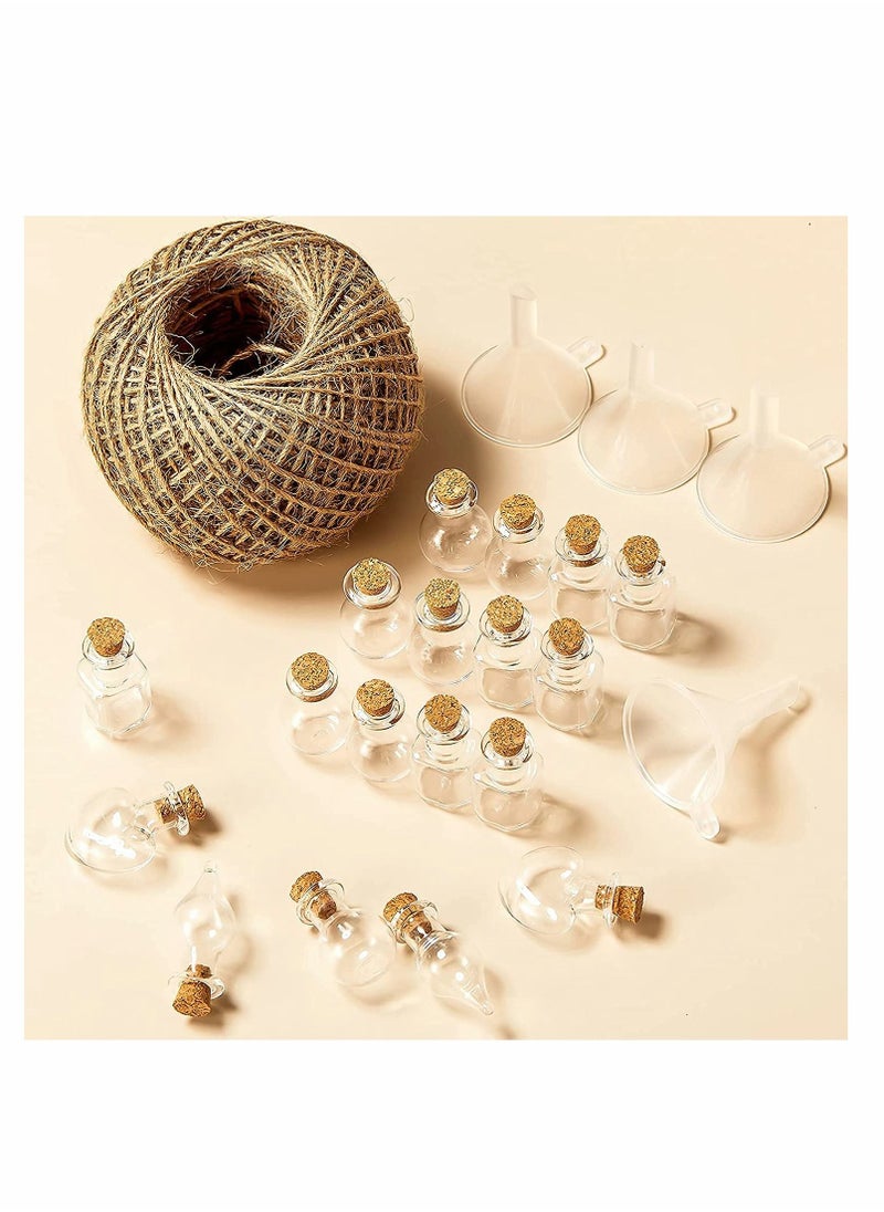 SYOSI - ELECDON Small Mini Glass Jars Bottles with Cork Stoppers, Tiny Wishing Bottles, DIY Decoration Bead Containers, with Eye Screws Funnel and Rope Small Cork Clear Glass Bottle 50 Pcs (Mixed Style) - Image 1