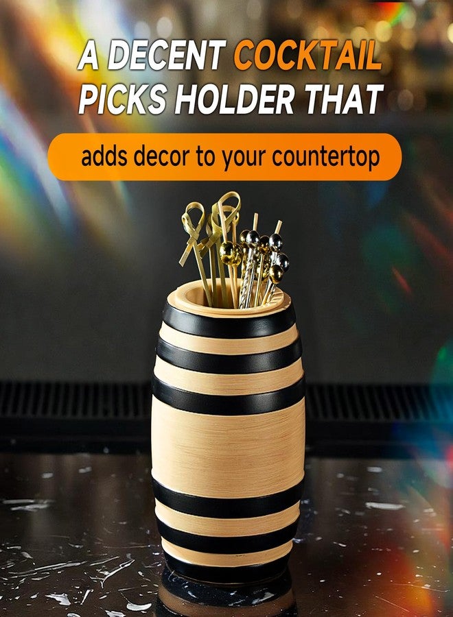 Lexenic Exclusive Cocktail Picks with Bar Ornament Barrel Holder, 4.3" 304 Stainless Steel Martini Skewers, Reusable Metal Toothpicks for Olives, Appetizers & Fruit, Gift - 12 Pack - Image 5