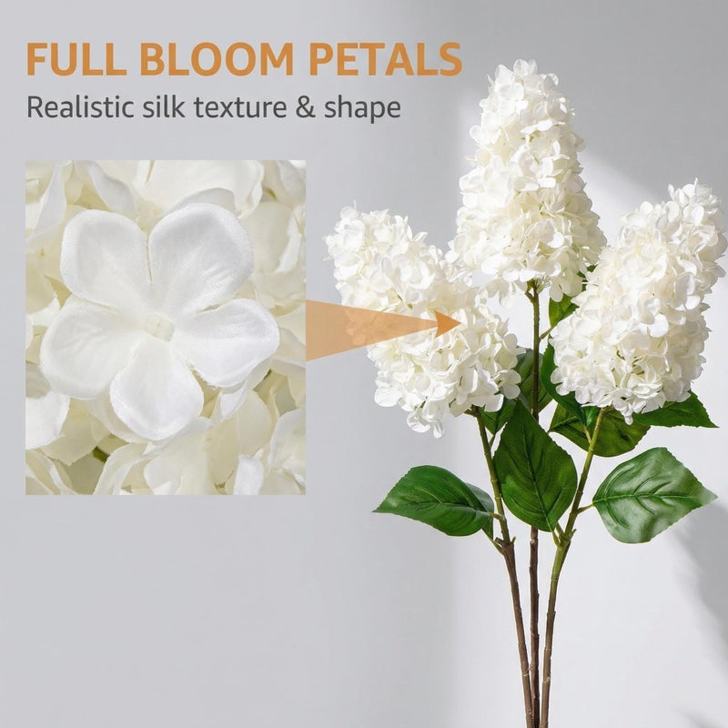Arborus 3PCS Fake Flowers Hydrangea Artificial Flowers 28" Long Stem White Faux Flowers for Vase, Real Touch Silk Flowers DÃ©cor for Floral Arrangement Home Farmhouse Office Hotel Decoration - Image 2