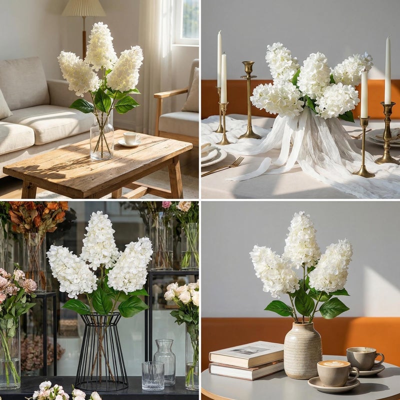Arborus 3PCS Fake Flowers Hydrangea Artificial Flowers 28" Long Stem White Faux Flowers for Vase, Real Touch Silk Flowers DÃ©cor for Floral Arrangement Home Farmhouse Office Hotel Decoration - Image 4