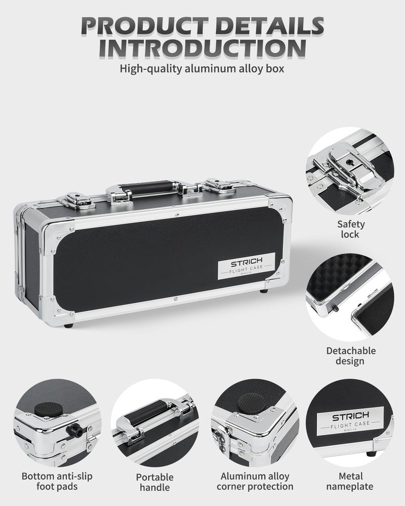 STRICH Guitar Pedal Case MINI+16, 16.54" x 6.30" x 5.51" Deep Aluminum Locking Effect Pedal Case with Mounting Tape, Compatible with Single Pedals & Multi-Effects - Image 4