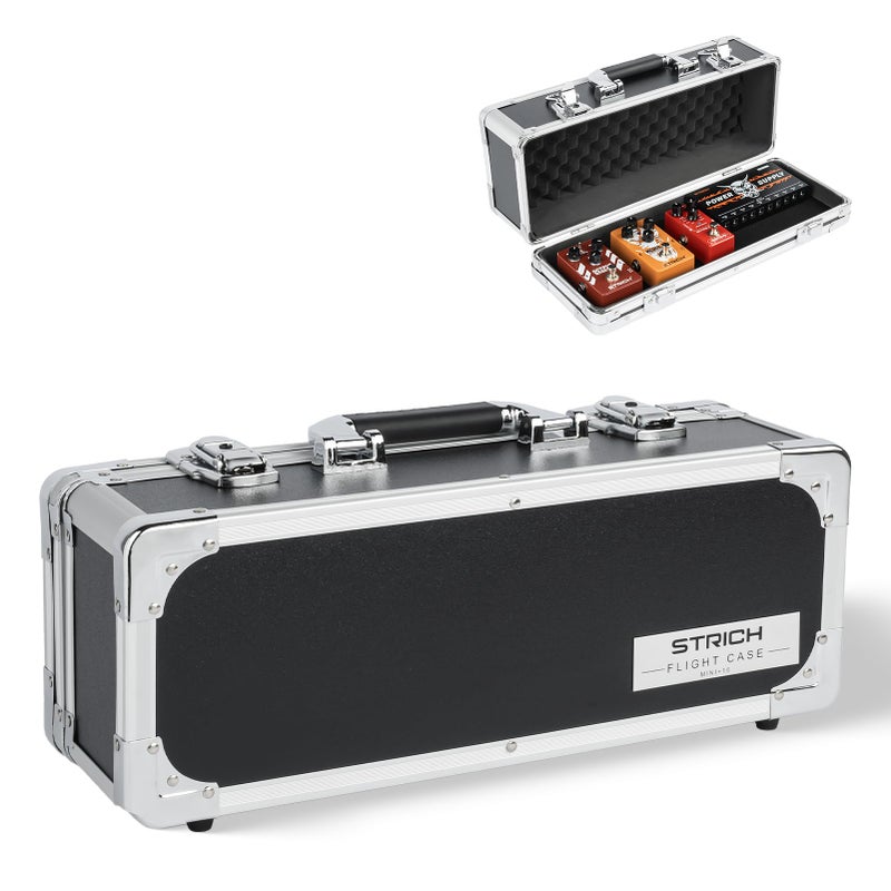 STRICH Guitar Pedal Case MINI+16, 16.54" x 6.30" x 5.51" Deep Aluminum Locking Effect Pedal Case with Mounting Tape, Compatible with Single Pedals & Multi-Effects - Image 1
