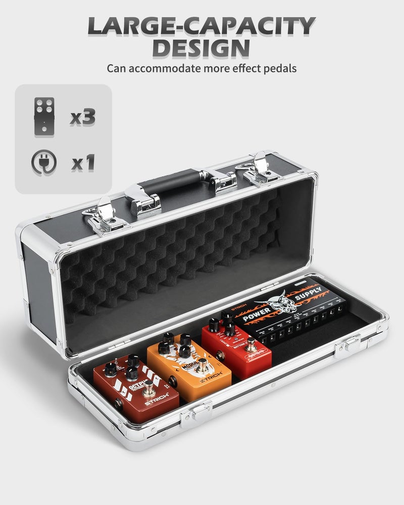 STRICH Guitar Pedal Case MINI+16, 16.54" x 6.30" x 5.51" Deep Aluminum Locking Effect Pedal Case with Mounting Tape, Compatible with Single Pedals & Multi-Effects - Image 2