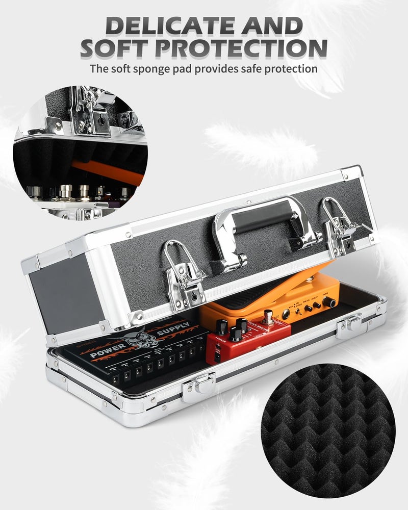 STRICH Guitar Pedal Case MINI+16, 16.54" x 6.30" x 5.51" Deep Aluminum Locking Effect Pedal Case with Mounting Tape, Compatible with Single Pedals & Multi-Effects - Image 3