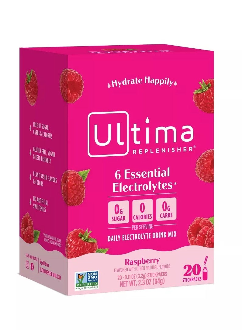 Ultima Replenisher Ultima Replenisher 6 Essential Electrolytes Raspberry 20 Stickpacks - Image 1