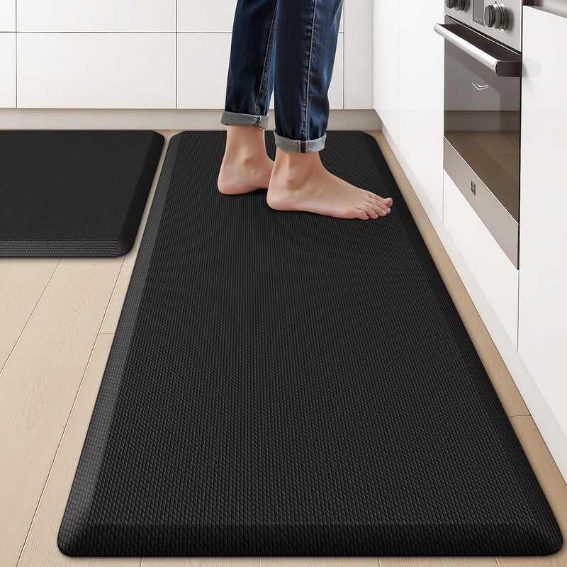 KitchenClouds 2PCS Kitchen Rugs Cushioned Anti-Fatigue Non-Slip Waterproof Kitchen Mat Comfort Foam Standing Mat for Floor Office Sink Laundry (Black) - Image 1