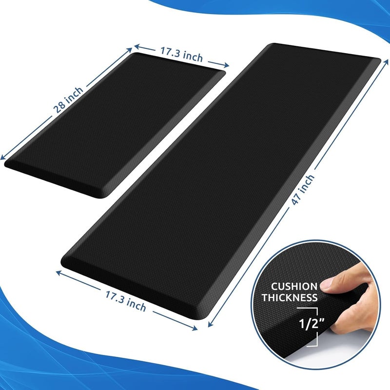 KitchenClouds 2PCS Kitchen Rugs Cushioned Anti-Fatigue Non-Slip Waterproof Kitchen Mat Comfort Foam Standing Mat for Floor Office Sink Laundry (Black) - Image 2