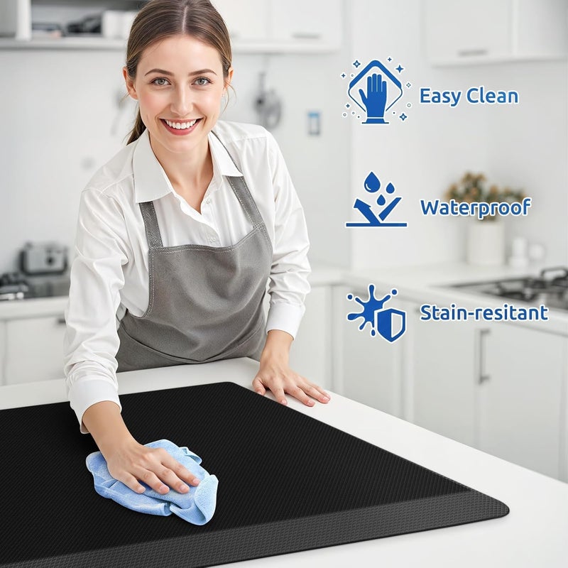 KitchenClouds 2PCS Kitchen Rugs Cushioned Anti-Fatigue Non-Slip Waterproof Kitchen Mat Comfort Foam Standing Mat for Floor Office Sink Laundry (Black) - Image 4