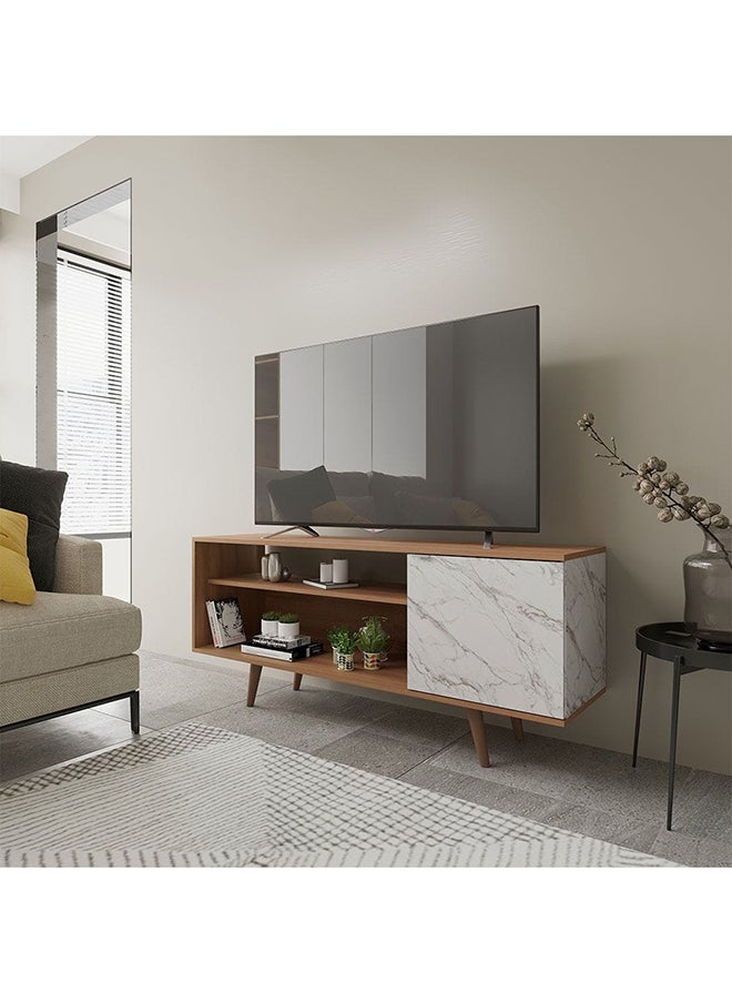 DANUBE HOME Walter Tv Cabinet Up To 60 Inches Entertainment Wall Tv Unit Wooden Tv Rack Stand Media Console Table For Living Room L 136x36.3x59.5 Cm Light Brown/White  - Image 1