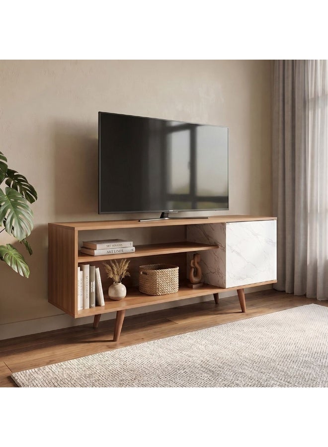 DANUBE HOME Walter Tv Cabinet Up To 60 Inches Entertainment Wall Tv Unit Wooden Tv Rack Stand Media Console Table For Living Room L 136x36.3x59.5 Cm Light Brown/White - Image 1