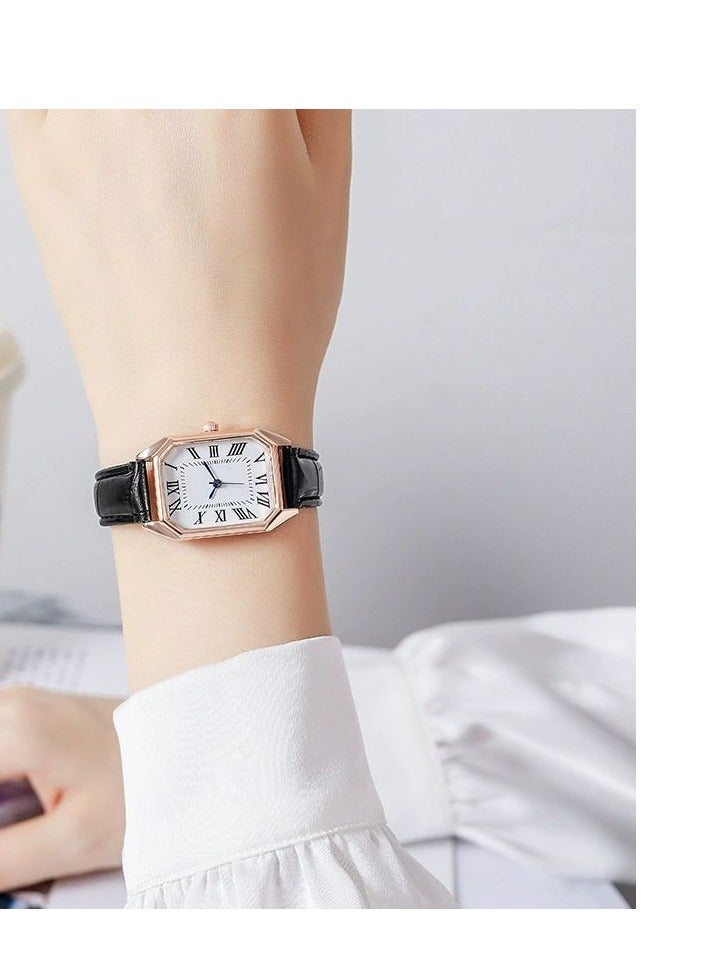 ساعة كوارتز نسائية أنيقة على شكل برميل بتصميم كلاسيكي، ذات طابع أدبي بسيط