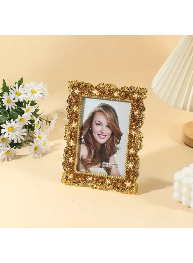 Rectangular Vintage Photo Frame Gold Plated Yellow Snowflake Christmas Home Decor For 4x6 5x7 Inch Photos - Image 2