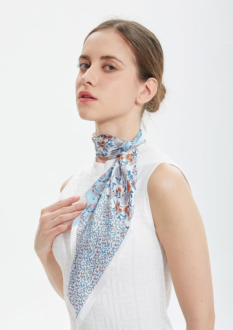 MEISEE Mulberry Silk Scarfs Women Small Square Scarf 21" x 21" Breathable Lightweight Neckerchief Headscarf - Image 2