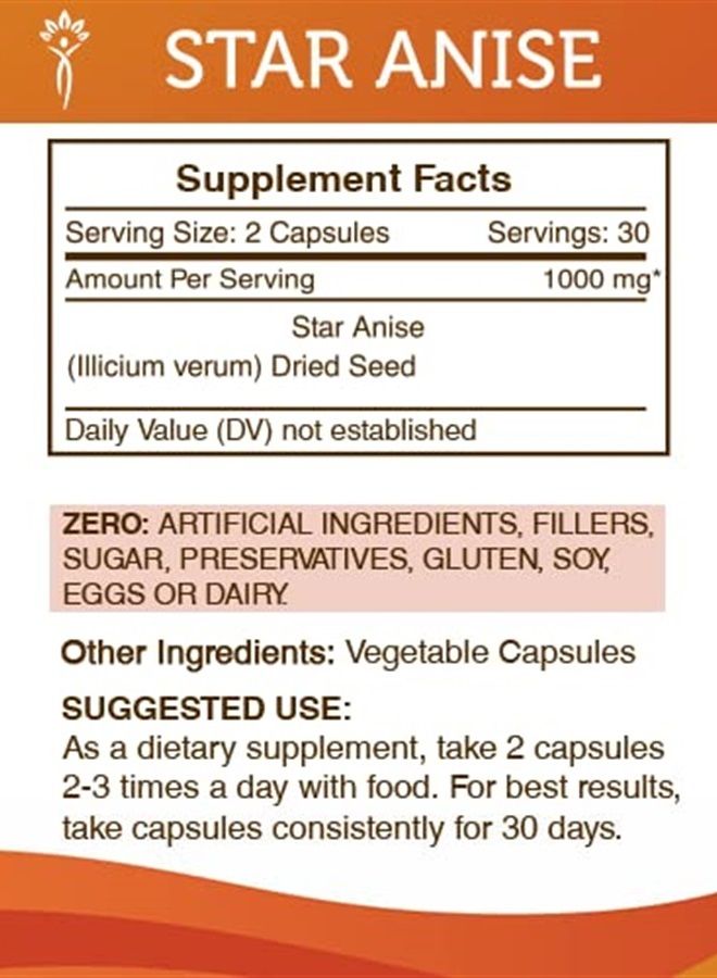 Secrets of the Tribe Star Anise 60 Capsules, 1000 mg, Star Anise (Illicium verum) Dried Seed (60 Capsules) - Image 4