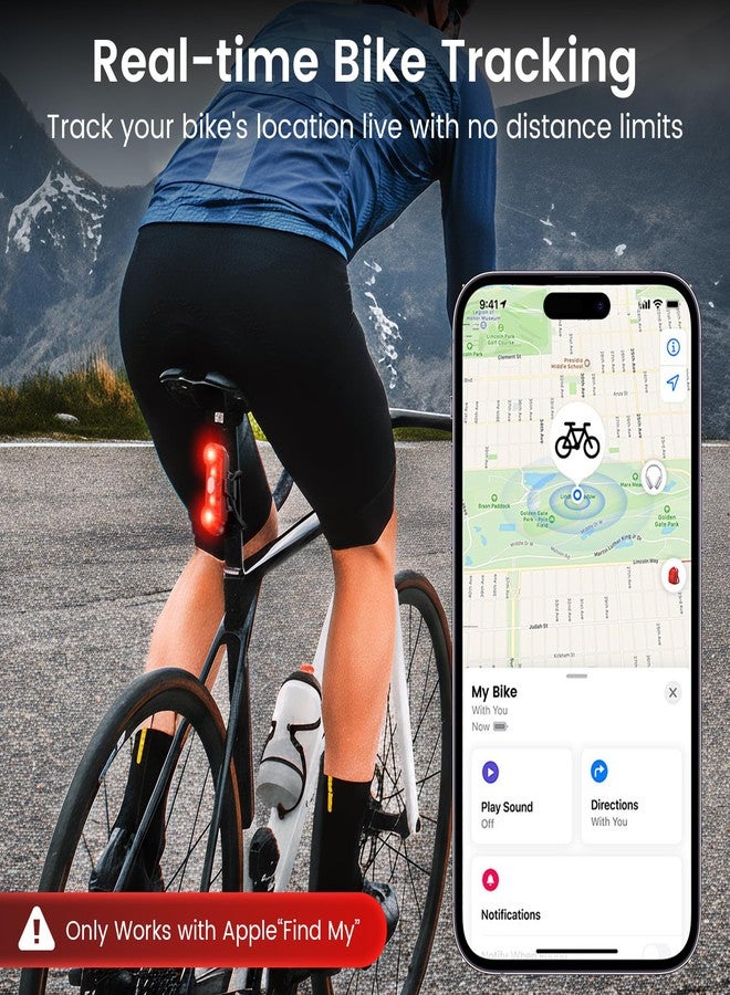 Chtoocy Bike Tail Light with Bike Tracker, GPS Real-Time Track (iOS Only, Work with Apple Find My), 3 Light Modes, Rechargeable Type-C, IPX6 Waterproof, Cycling Safety Rear Bike Light for Night Riding - Image 2
