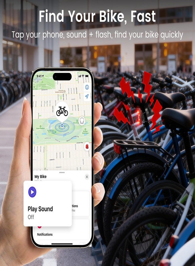 Chtoocy Bike Tail Light with Bike Tracker, GPS Real-Time Track (iOS Only, Work with Apple Find My), 3 Light Modes, Rechargeable Type-C, IPX6 Waterproof, Cycling Safety Rear Bike Light for Night Riding - Image 3