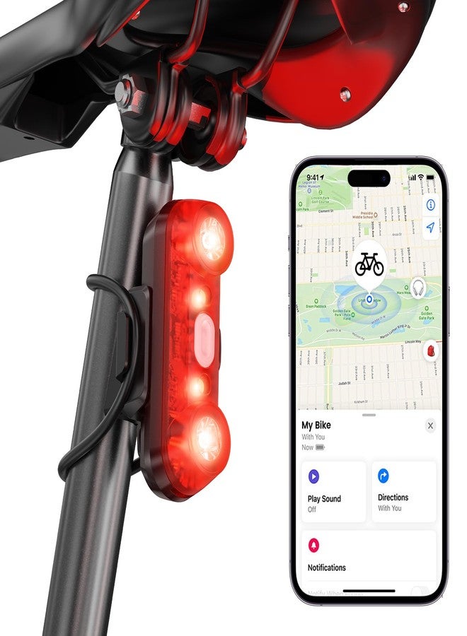 Chtoocy Bike Tail Light with Bike Tracker, GPS Real-Time Track (iOS Only, Work with Apple Find My), 3 Light Modes, Rechargeable Type-C, IPX6 Waterproof, Cycling Safety Rear Bike Light for Night Riding - Image 1