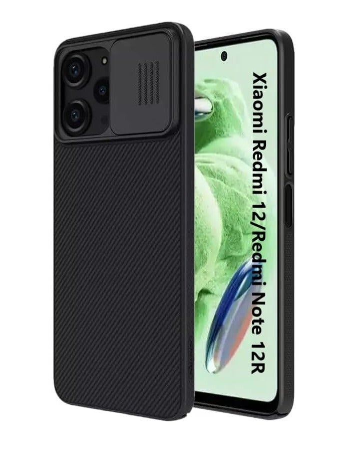 حافظة حماية لهاتف Xiaomi Redmi 12 4G / Redmi Note 12R حافظة CamShield واقية مع واقي كاميرا غلاف صلب PC رقيق للغاية مضاد للخدش لهاتف Xiaomi Redmi Note 12R/Redmi 12 باللون الأسود
