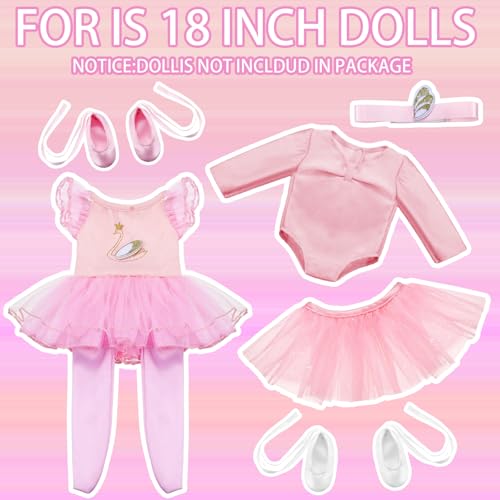 Kajaia 8 Pcs 18 Inch Doll Ballet Ballerina Outfits 18 Inch Doll Clothes and Accessories Tutu Dance Dress Ballet Shoes Headband Clothes Gifts - Image 5
