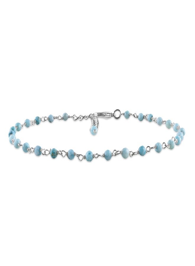 Yanara سوار كاحل يانارا من لاريما الأزرق للنساء مجوهرات بوهو صيفية رقيقة للشاطئ للفتيات سوار تسبيح يدوي 9+1.5 بوصة هدايا لها - Image 2