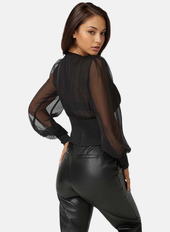 bebe Wrap Tuxedo Look Blouse - Image 2