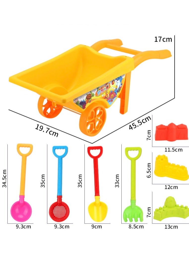 Children's 7-piece Beach Toy Set for Pretend Play - Sand Play Set for Boys and Girls - Includes a Push Cart, Shovels, Spades, Sand Sieves, and Sand Mold Set. The Set Includes a Push Cart, Shovels, Spades, Sand Sieves, and Sand Mold Set. - Image 2