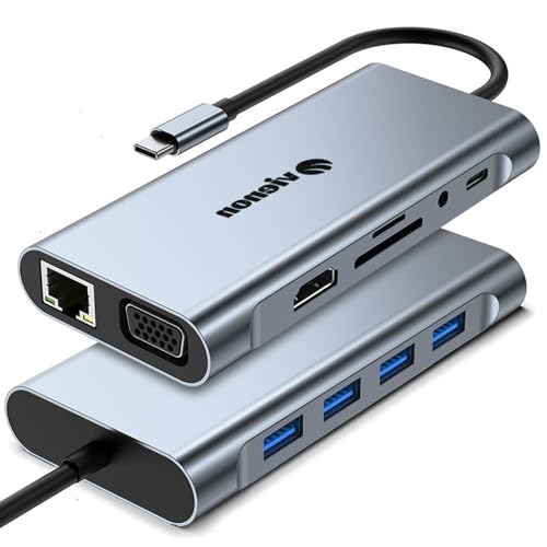 vienon 11-in-1 USB C Hub, Laptop Docking Station with RJ45 Gigabit Ethernet, 4K HDMI, 1080P VGA, SD/Micro SD Card Reader, 3.5 mm Audio Aux Jack, PD 100W Charging, Full Functional USB C Dongle - Image 1