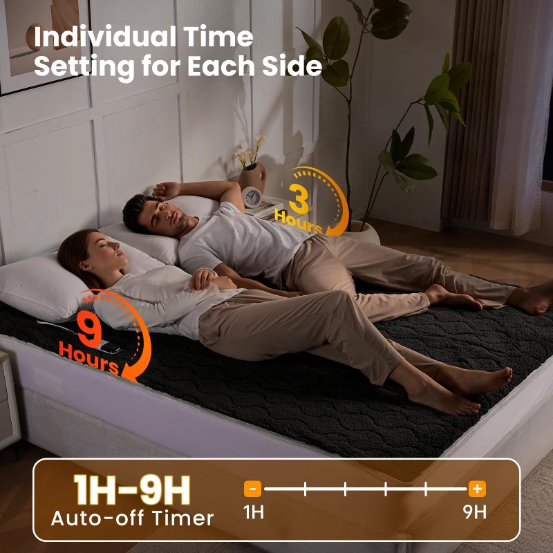 Bearhug Multi-Zone Electric Heated Mattress Pad Queen Size, Dual Control Bed Warmer with Memory & 11 Heat Level, 1-9H Auto Off, Individual Body &Feet Settings, Deep Pocket ETL Certified, Machine Wash - Image 3