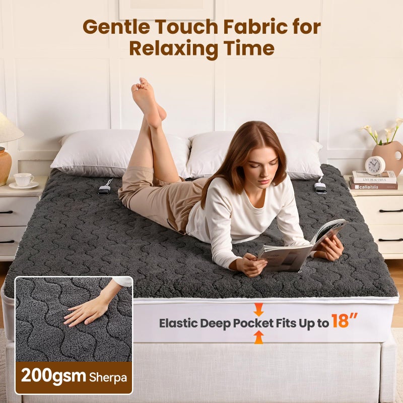 Bearhug Multi-Zone Electric Heated Mattress Pad Queen Size, Dual Control Bed Warmer with Memory & 11 Heat Level, 1-9H Auto Off, Individual Body &Feet Settings, Deep Pocket ETL Certified, Machine Wash - Image 5