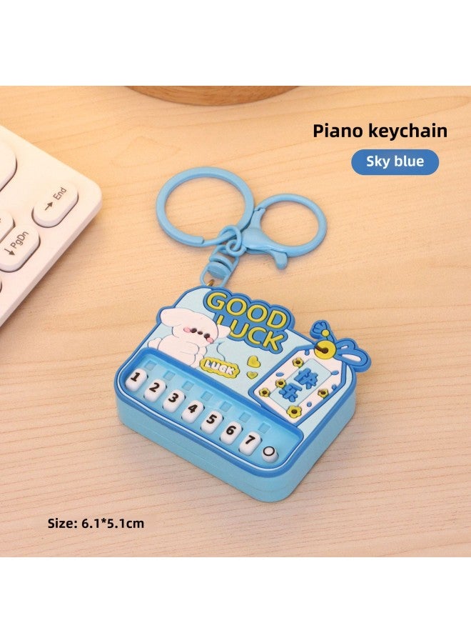 Creative Mini Piano Keychain Handheld Music Electronic Organ Luminous Toy Bag Pendant Grab Machine Gift Wholesale-Color:Blue Cute Dog Electronic Organ-paint Buckle  - Image 1