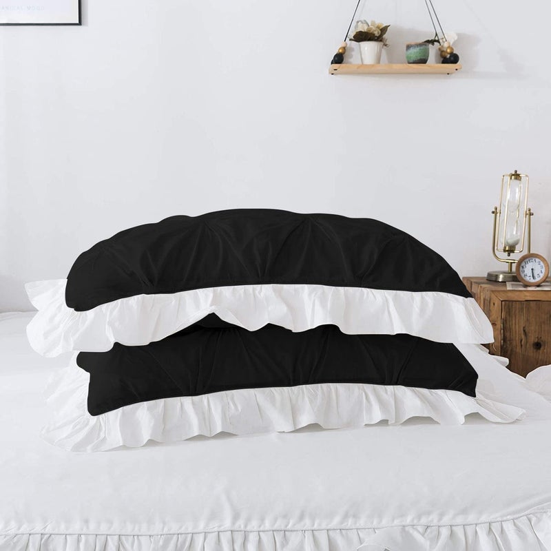 EASY BEDDING 300 TC Pinch Ruffle Solid 2 Tone DuvetRazaiBlanket Cover With 2 Pillow Cover 100 CottonZipper ClosureRazai Cover 3 Pc SetSoftLightweightDouble Size WhiteBlack - Image 4