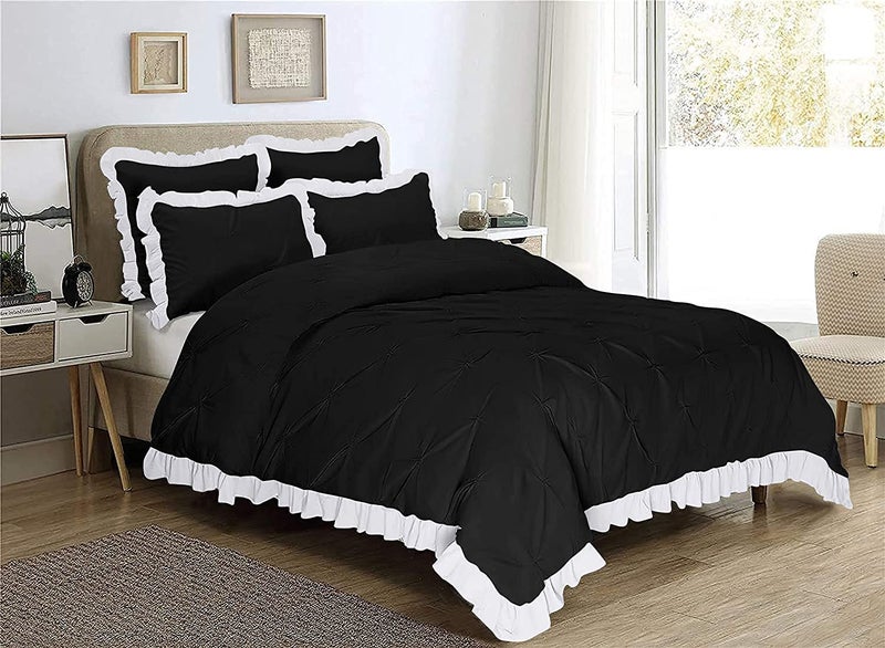 EASY BEDDING 300 TC Pinch Ruffle Solid 2 Tone DuvetRazaiBlanket Cover With 2 Pillow Cover 100 CottonZipper ClosureRazai Cover 3 Pc SetSoftLightweightDouble Size WhiteBlack - Image 2