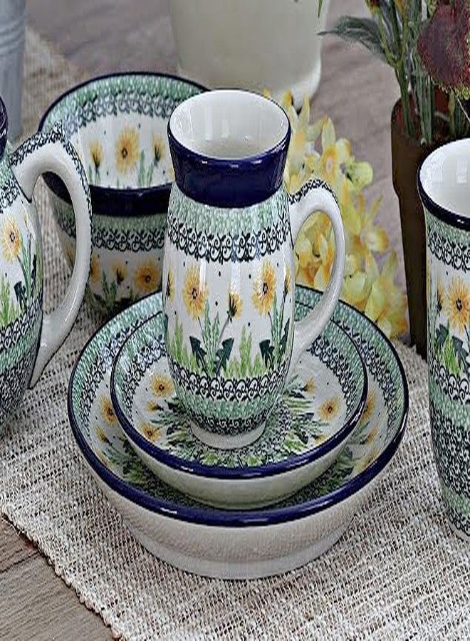 Blue Rose Pottery طبق حلوى من الخزف البولندي "بلو روز" - بنقشة الهندباء الصفراء - قطر 7.75 بوصة - طبق جميل للكيك أو المقبلات أو الوجبات الخفيفة - Image 3