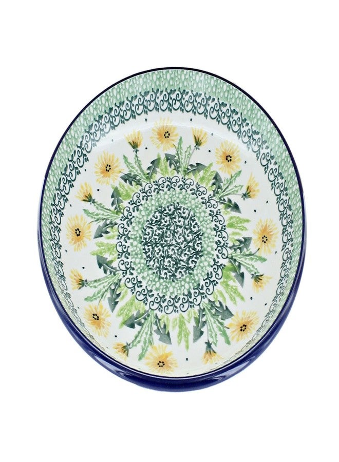 Blue Rose Pottery طبق حلوى من الخزف البولندي "بلو روز" - بنقشة الهندباء الصفراء - قطر 7.75 بوصة - طبق جميل للكيك أو المقبلات أو الوجبات الخفيفة - Image 1