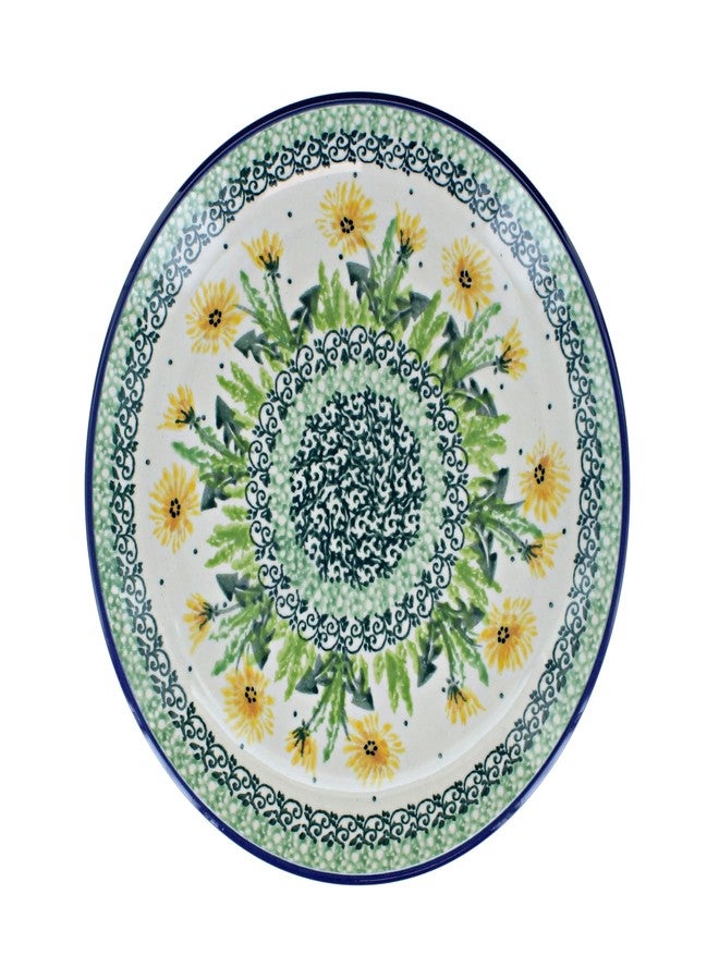 Blue Rose Pottery طبق حلوى من الخزف البولندي "بلو روز" - بنقشة الهندباء الصفراء - قطر 7.75 بوصة - طبق جميل للكيك أو المقبلات أو الوجبات الخفيفة - Image 2