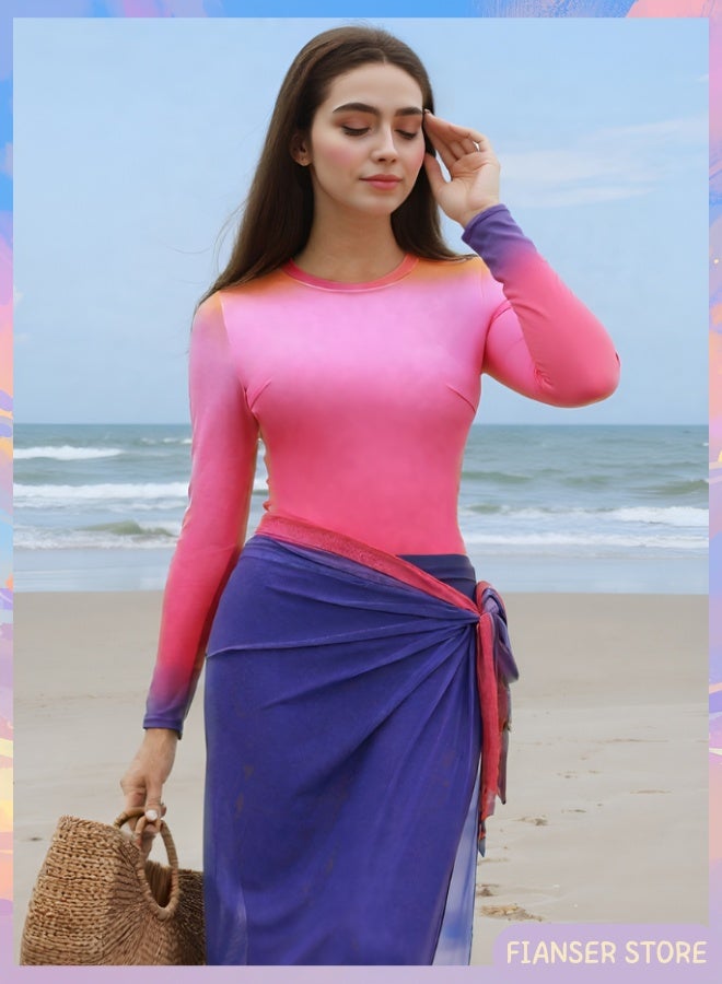 فيانسر بوركيني ملابس سباحة طقم سباحة مكون من 3 قطع بأكمام طويلة تغطية كاملة مع تنورة ملفوفة موضة محتشمة محافظة ملابس شاطئ إسلامية للمسلمات كلاسيكية ملابس عربية حماية من الشمس والأشعة فوق البنفسجية بدلة غوص بدلة ركوب الأمواج تجف بسرعة زي سباحة شيفون بسحاب بنطال طويل - Image 1