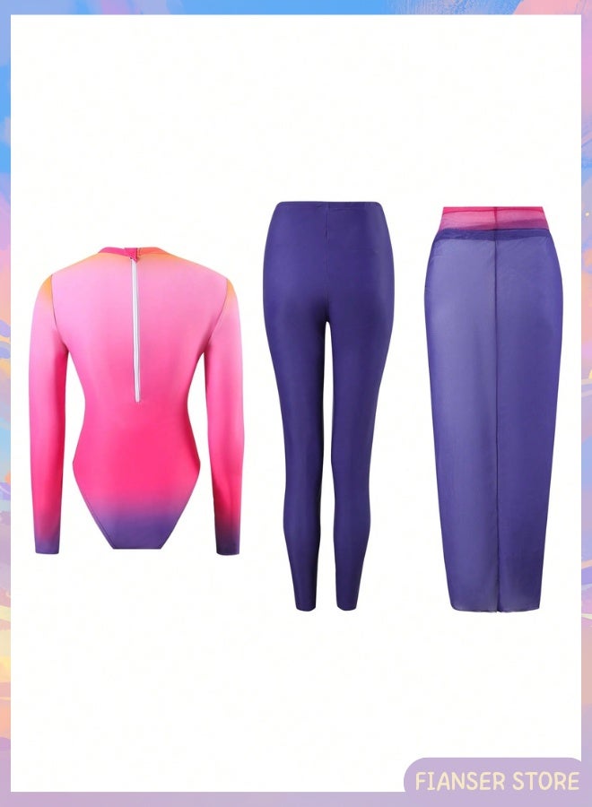 فيانسر بوركيني ملابس سباحة طقم سباحة مكون من 3 قطع بأكمام طويلة تغطية كاملة مع تنورة ملفوفة موضة محتشمة محافظة ملابس شاطئ إسلامية للمسلمات كلاسيكية ملابس عربية حماية من الشمس والأشعة فوق البنفسجية بدلة غوص بدلة ركوب الأمواج تجف بسرعة زي سباحة شيفون بسحاب بنطال طويل - Image 4