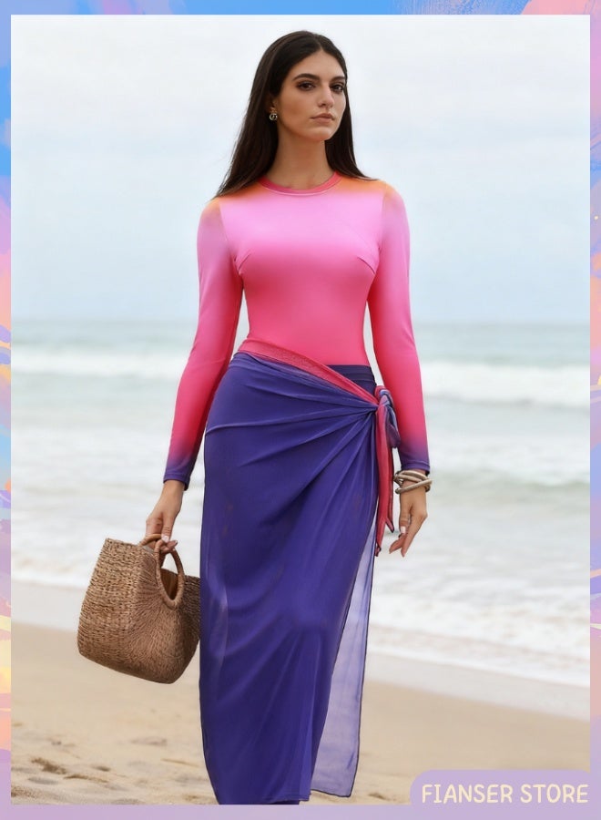فيانسر بوركيني ملابس سباحة طقم سباحة مكون من 3 قطع بأكمام طويلة تغطية كاملة مع تنورة ملفوفة موضة محتشمة محافظة ملابس شاطئ إسلامية للمسلمات كلاسيكية ملابس عربية حماية من الشمس والأشعة فوق البنفسجية بدلة غوص بدلة ركوب الأمواج تجف بسرعة زي سباحة شيفون بسحاب بنطال طويل - Image 5