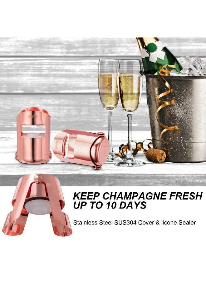 OWO Champagne Bottle Stoppers Stainless Steel, Reusable Champagne Cork & Saver Stopper, Leak Proof Prosecco & Sparkling Wine Plug, Bubble Retention Protection（Rosegold, 2 Pack） - Image 2