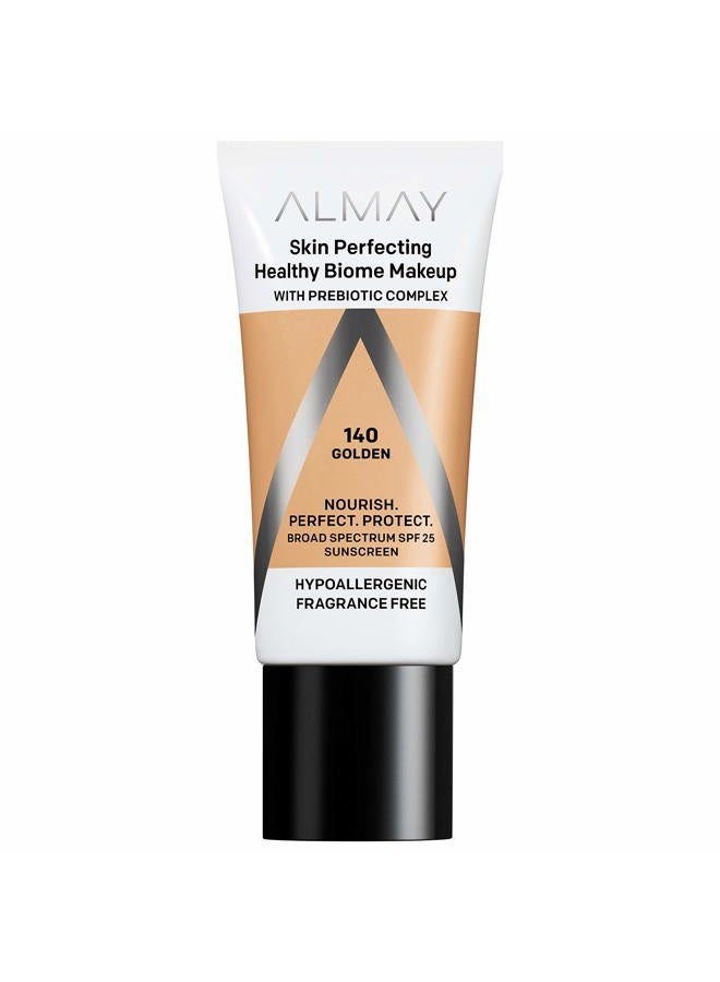 Almay Skin Perfecting Healthy Biome Foundation Makeup with Prebiotic Complex SPF 25, Hypoallergenic, -Fragrance Free, 140 Golden, 1 fl. oz. - Image 1