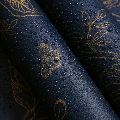Froluya Dark Blue and Gold Vintage Floral Peel and Stick Wallpaper 17.7"x393.7" Dark Blue Floral Wallpaper Peel and Stick Removable Self Adhesive Wall Paper for Bathroom Bedroom Decorative Vinyl - Image 4