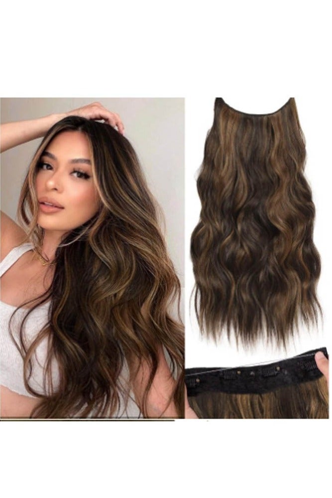 INSENSE One-Piece Natural Long Curly Hair Extension - High-Temperature Fiber Fish Line Clip-In, Easily Create Thick Curly Hairstyles for Daily Use - Image 1